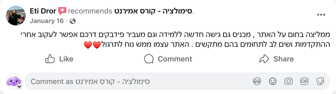 צילום מסך ביקורת פייסבוק
