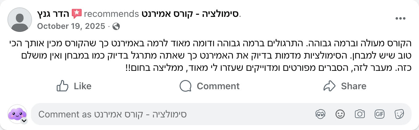 צילום מסך ביקורת פייסבוק
