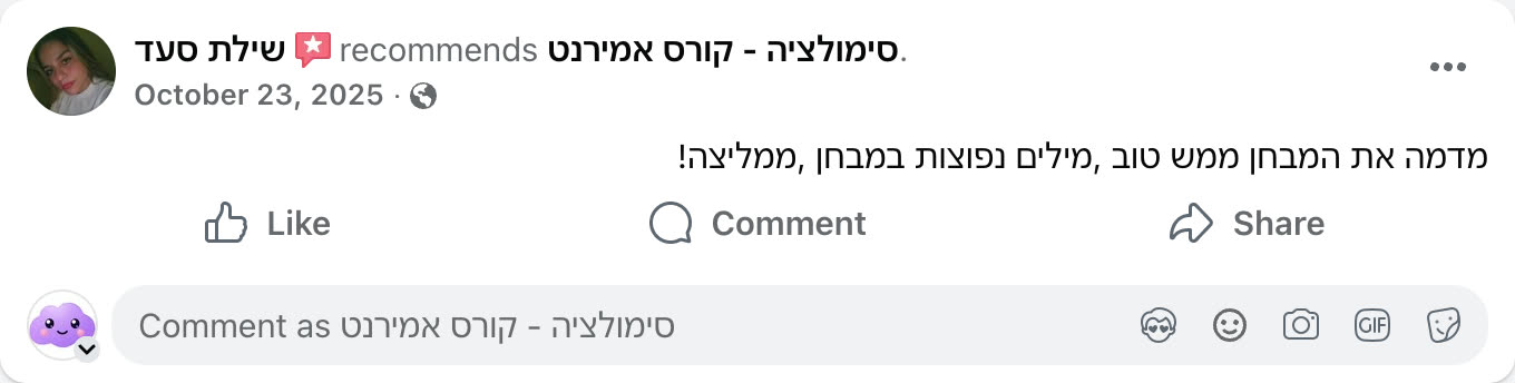 צילום מסך ביקורת פייסבוק